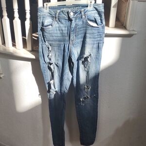 Distressed and Destroyed Blue Jeggings.